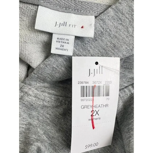 J. Jill Fit Grey Heather Full Zip  Hoodie Sweatshirt Size 2X  3/4 Sleeve - Picture 2 of 6